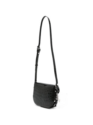 Vivienne Westwood Hunter Flap crossbody. Croc-embossed leather with silver-tone bas-relief Orb plaque. Compact with chain strap. Available at our Lisbon store. 