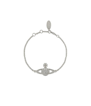 Vivienne Westwood bracelet with a crystal-embellished bas relief orb motif. Crafted from brass with an adjustable trace chain and secure clasp.