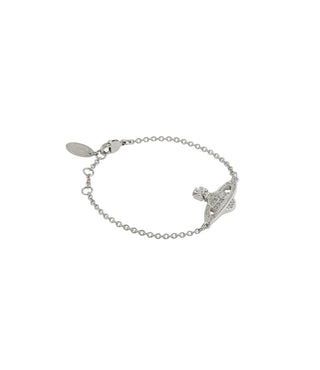 Vivienne Westwood bracelet with a crystal-embellished bas relief orb motif. Crafted from brass with an adjustable trace chain and secure clasp.