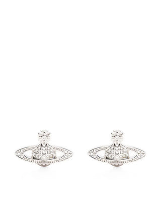 Vivienne Westwood Mini Bas Relief earrings. The iconic orb design with intricate cut-out detailing and crystal accents. Available at our Lisbon store.