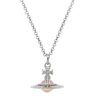 Vivienne Westwood New Tiny Orb Pendant. Iconic three-dimensional orb with crystal embellishments in brass. A signature piece reflecting the house's heritage.