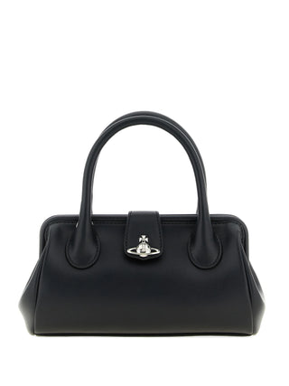 Pamela logo-plaque tote from Vivienne Westwood. Structured silhouette with top handles and detachable chain strap for crossbody wear. Available at our Lisbon store. 