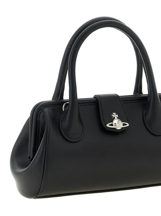 Pamela logo-plaque tote from Vivienne Westwood. Structured silhouette with top handles and detachable chain strap for crossbody wear. Available at our Lisbon store. 