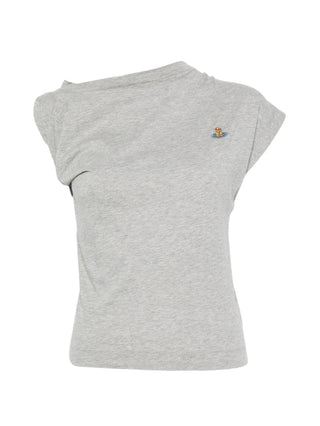 Vivienne Westwood Hebo asymmetric top. Slash-inspired neckline, draped design, and signature embroidered Orb motif. Organic cotton.