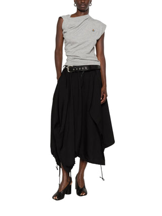 Vivienne Westwood Hebo asymmetric top. Slash-inspired neckline, draped design, and signature embroidered Orb motif. Organic cotton.