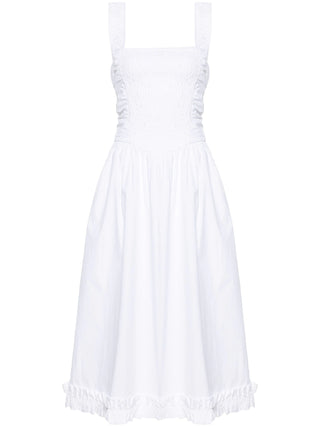 Ganni White Cotton Poplin Midi Strap Smock Dress - SHEET-1 - LISBON STORE