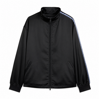 Y-3 satin gradient sweatshirt in technical fabric. Loose fit, high neck, and raglan sleeves with a signature blue gradient stripe effect along the sleeves. 