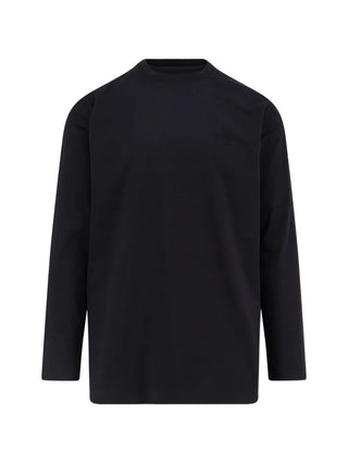 Y-3 black logo-print long-sleeved T-shirt with crew neck and relaxed fit. A modern essential, available at our Lisbon store.