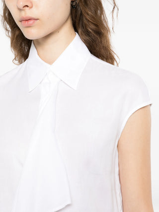 White sleeveless blouse with collar and ruffles by Yohji Yamamoto