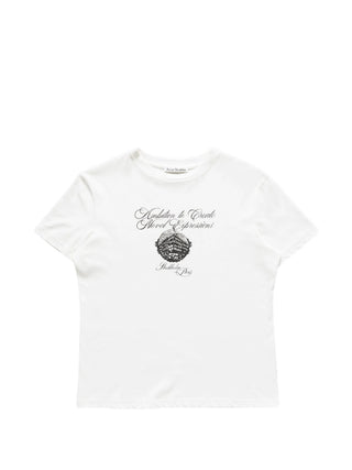White t-shirt with black text and design by Acne Studios