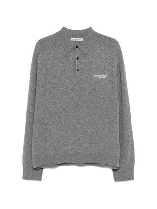 Gray long-sleeve polo shirt with brand logo by Acne Studios