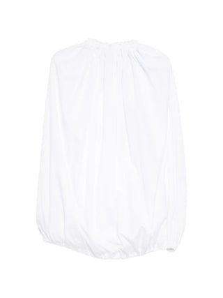 White gathered blouse with long sleeves and round gathered neck by Comme des Garcons.