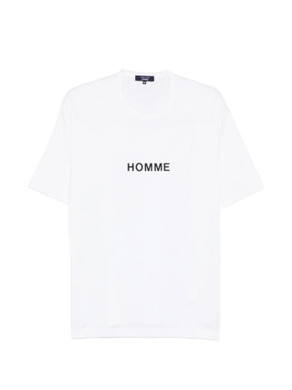 White t-shirt with 'HOMME' text by Comme Des Garcons