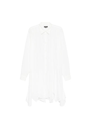 Long white shirt with long sleeves, collar, cuffs and pannels. 