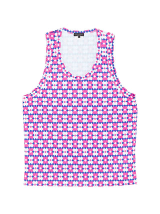 Pink and blue checkered tank top by omme des Garcons Homme Plus. 