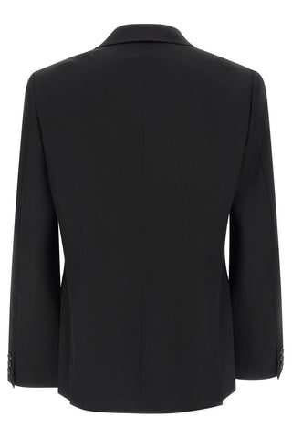 Black long sleeve double breasted blazer by comme des garcons homme plus
