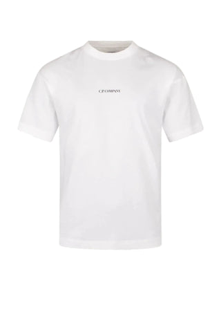 White t-shirt with a brand logo by CP Company