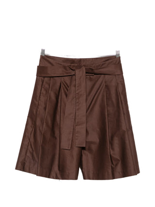 Brown shorts with a belt and pleats