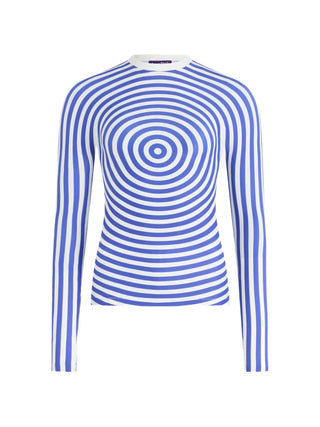 Blue and white striped long-sleeve shirt 