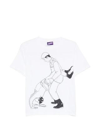 White t-shirt with black graphic design by Jean Paul Gaultier