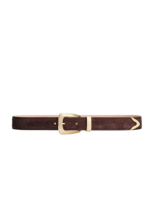 Brown belt with a gold buckle by Khaite
