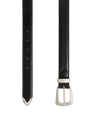 Black leather belt with silver buckle by Khaite