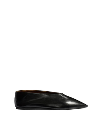 Black leather ballerina shoe by Khaite