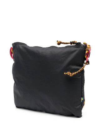 Black drawstring messanger bag with colorful shoulder strap by Klattermusen