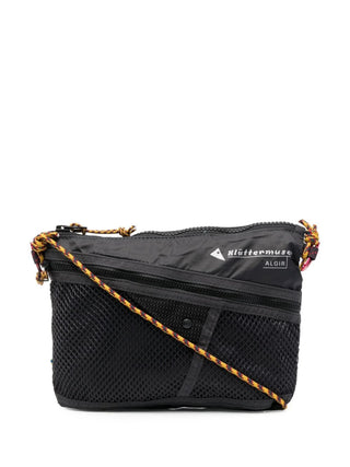 Black crossbody bag with mesh section and shoulder strap 