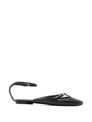 Black flat Mary Jane shoe with a strap and buckle