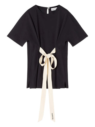 Black t-shirt with a cream ribbon tie by Lanvin