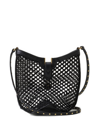 Black woven handbag with a strap by Lanvin