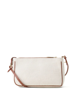 White textured handbag with a brown strap by Lanvin