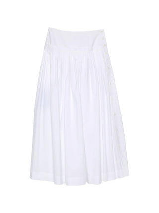 White pleated buttoned maxi skirt by Lanvin