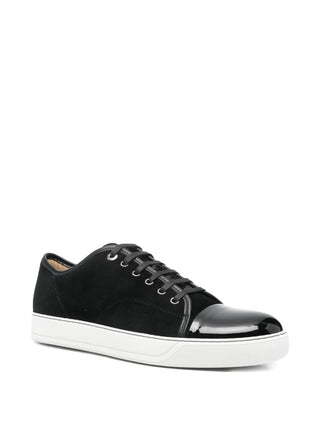 Black leather sneakers with white rubber sole by Lanvin