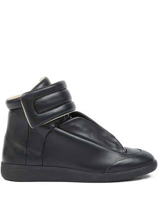 Black leather high-top sneaker with a strap 