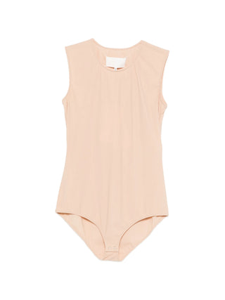 Beige sleeveless bodysuit with round neck by Maison Margiela