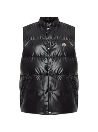 Black puffer vest with brand logo