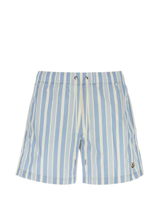 Blue and white striped swimming shorts by Moncler with tie-waist