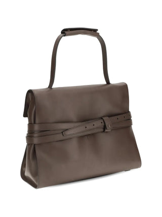 Brown leather handbag with a belt detail by Moschino