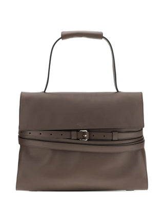 Brown leather tote bag with a strap by Mschino