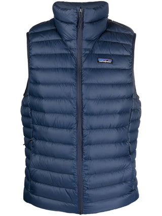 Blue puffer vest with Patagonia logo 