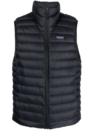 Black puffer gilet with Patagonia logo 