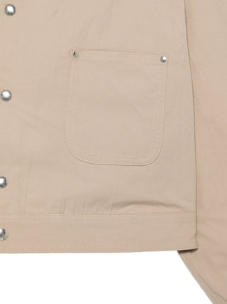 Close-up of a beige jacket with a pocket and button details by Plan 
C