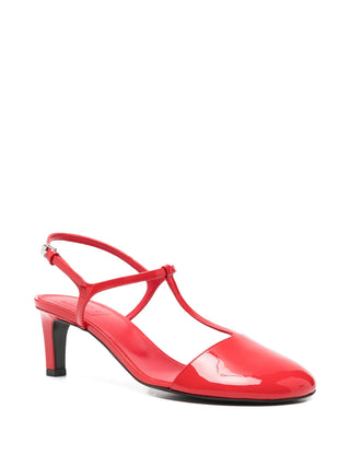 Red patent leather T-bar pumps from Plan C