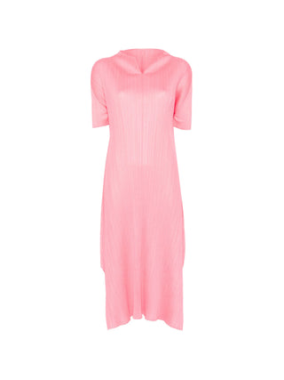 Pink pleated short-sleeve dress by Pleats Please Issey Miyake