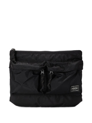 Black pouch with drawstring with pockets by Porter-Yoshida and Co. 