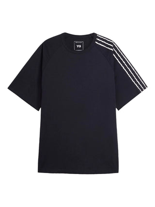 Black short-sleeve t-shirt with white stripes by Y-3