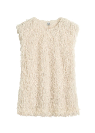 Eggshell sleeveless textured top with a round neck by Toteme