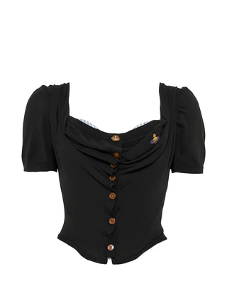 Black top with puff sleeves and buttons 